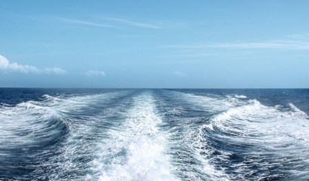 Water whipped up by ship