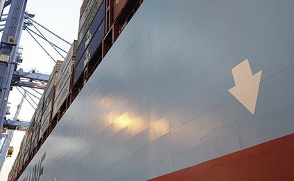 Container ship in the harbor on the quay