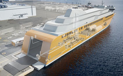 3D illustration RoPax vessel with hybrid solution