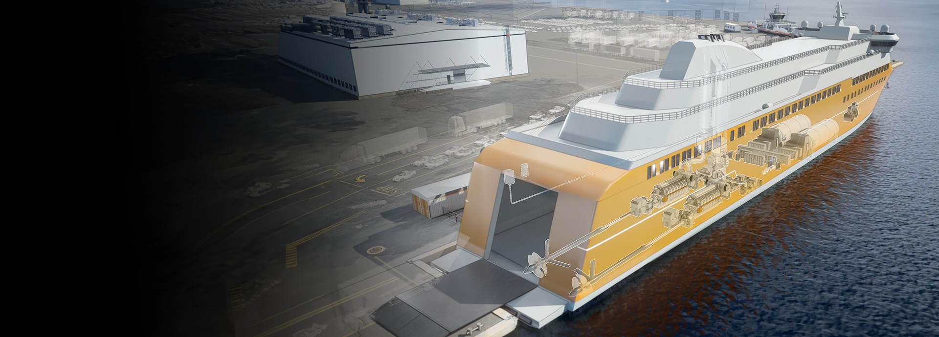 3D illustration RoPax vessel with hybrid solution