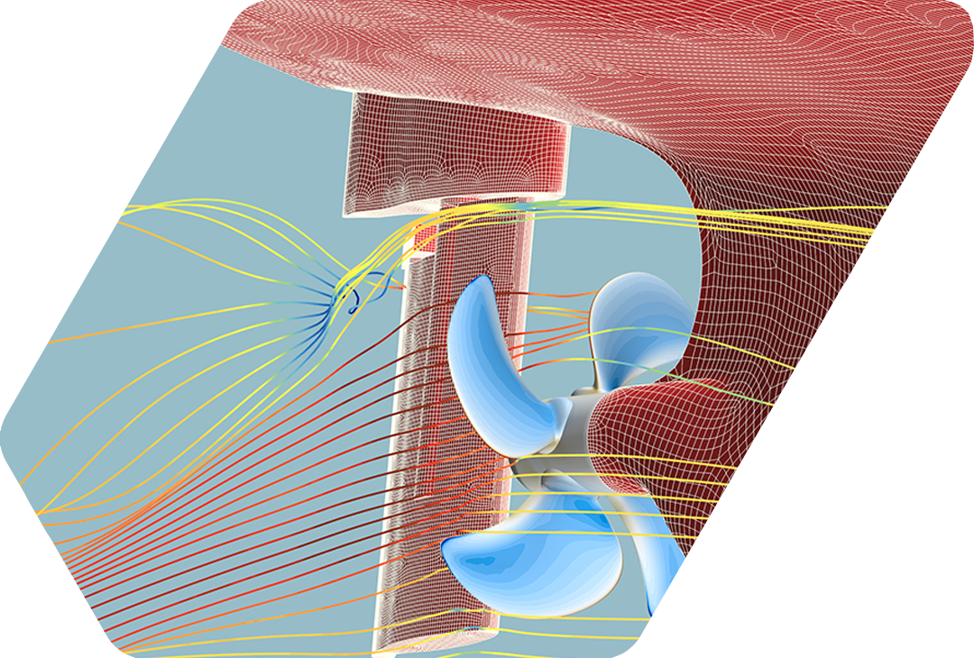 propeller flow analysis, where the colored lines or contours represent the velocity and path of the fluid