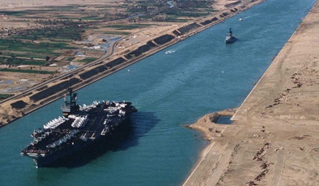 USS America in the Suez canal 1981