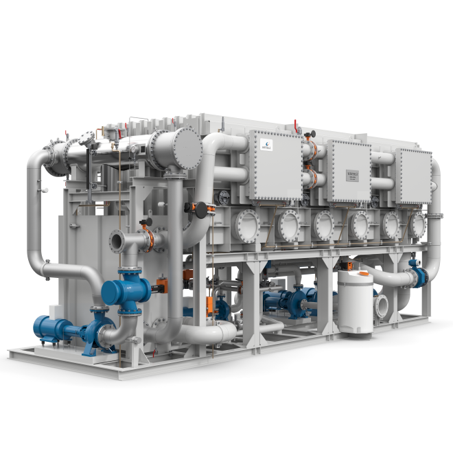 MSF flash evaporator, marine desalination plant with lowest lifecycle cost in the market. Up to 1500 tons/day