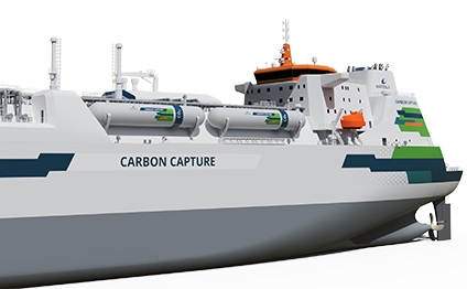 3D rendering of a vessel with Carbon Capture and Storage