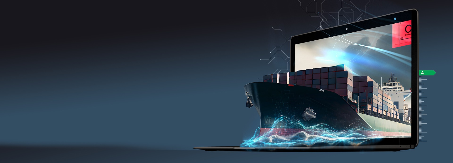 3D illustration of a laptop with a ship