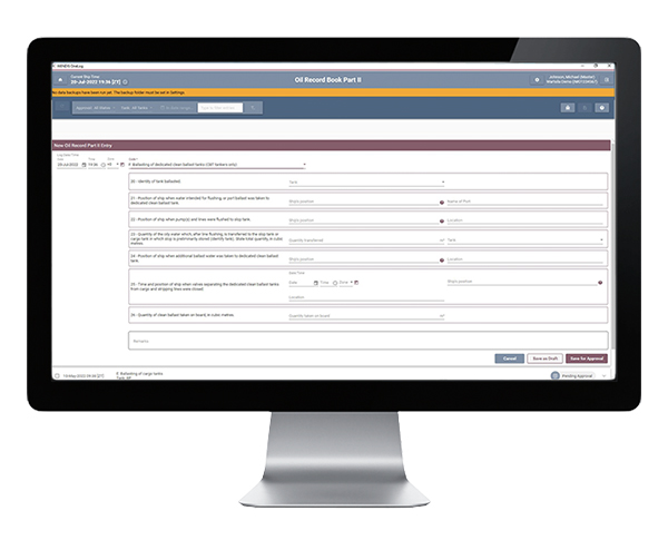 Wärtsilä eLogbook on screen