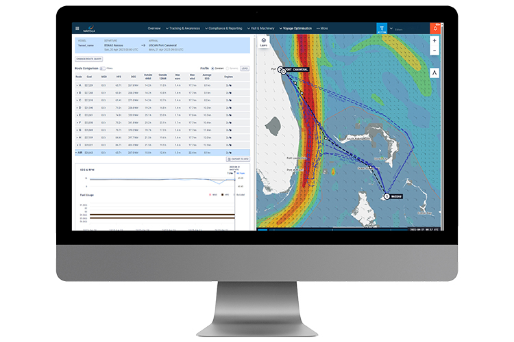 Monitor with Wartsila Eniram route screen
