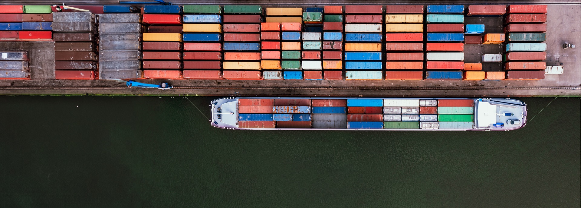 aerial view from container in the harbor