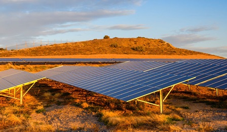 Solar panel farm at sunset located in South Australia