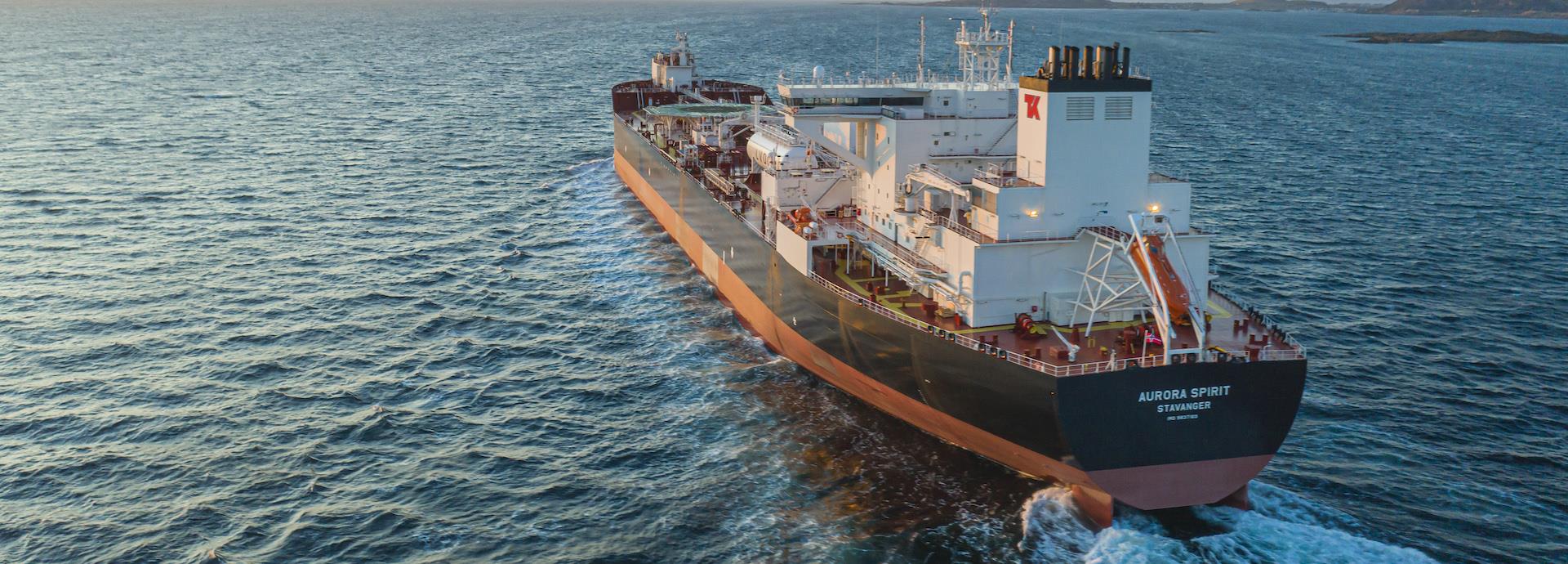 The Aurora Spirit, a new e-shuttle tanker, sets sail.