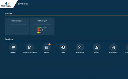 Wärtsilä employees sitting in front of a screen
